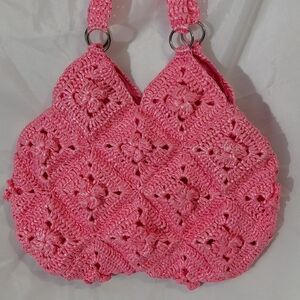 Source Unknown Vibrant Pink Crochet Shoulder Bag